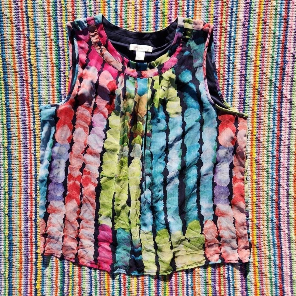 Flowy Pleated Watercolor Print Tank Top